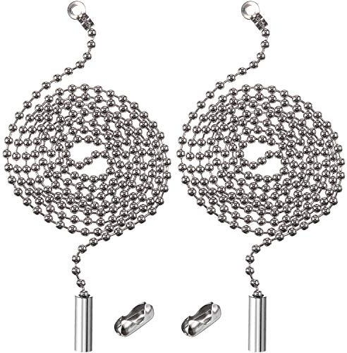 Beaded Pull Chain Extension with Connector for Ceiling Light Fan Chain, 1 Meter Length (2 Packs, Steel Color)