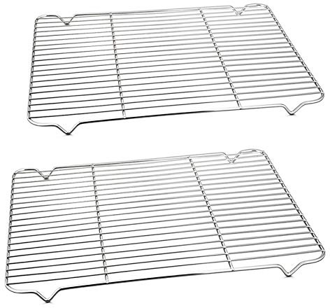 P&P CHEF Cooling Baking Rack Pack of 2, 16.6 x 11.5, Stainless Steel Cooling Racks for Cooking Baking Roasting Grilling Drying, Dense Wires & Smooth Edge, Easy to Clean, Silver