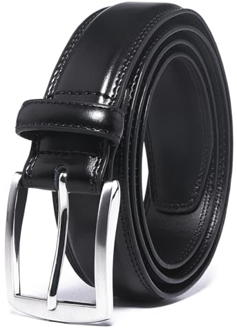 Fabio Valenti Cinturones de vestir de cuero genuino para hombre, cinturón para trajes, jeans, uniforme con hebilla de una sola punta, diseñado en los Estados Unidos, Negro, 40-42