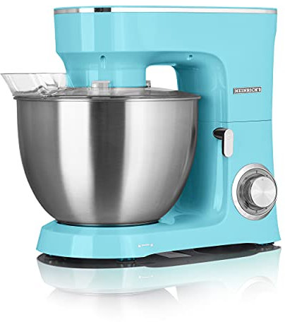 HEINRICHS Küchenmaschine Knetmaschine Teigmaschine Rührmaschine 1500W Küchengerät Rührbesen Knethaken Schneebesen 6 einstellbare Geschwindigkeiten XXL 8L Edelstahlschüssel geräuscharm (Türkis)