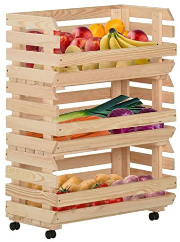 Tidyard Gemüsewagen Stapelkiste Aubewahrungsboxen Vorratskiste Kartoffelhorde Kartoffelkiste Massivholz Kiefer 57x30x80 cm