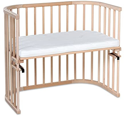 babybay Maxi extra großes Beistellbett aus massivem Buchenholz / Kinderbett Höhe stufenlos verstellbar & umweltfreundlich / mit Matratze Classic Soft (natur unbehandelt)