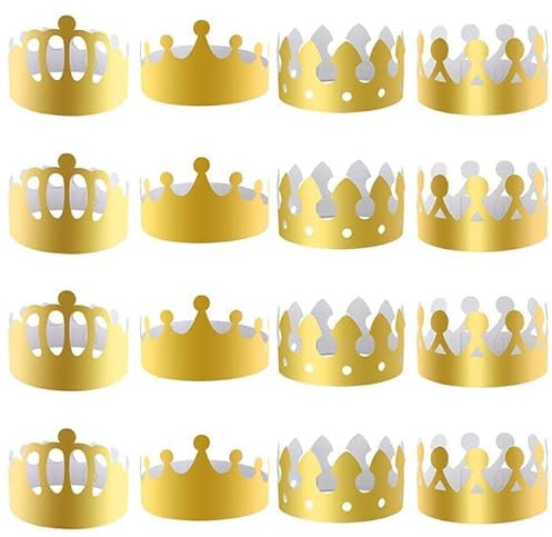 Runmeihe 16 Pieces Gold Paper Crowns for Adults Kids, 4 Styles Adjustable King Crown Party Decorations Hats, 2023 Queen Hats Cardboard Headwear for Party, Birthday, Celebration