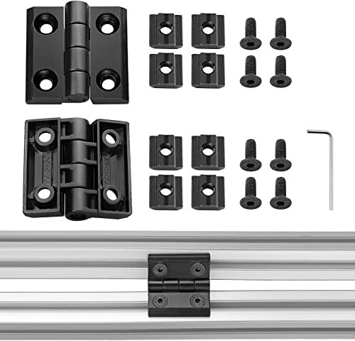 JiGiU 2pcs Scharnier M6 Aluprofil 3030 Serie Schlitz 8mm Tür Klappscharnier Zinklegierung inkl. Nutenstein, Schrauben, Aluminiumprofil-Scharnier Drehband für DIY 3D-Drucker (Schwarz)