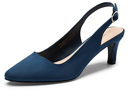 DREAM PAIRS Womens Slingback Sandals Pumps Pointed Toe Dress Party Court Shoes Ladies Kitten Heel Wedding Shoes SDHS2234W-E,Size 5,Navy-Suede,SDHS2234W-E