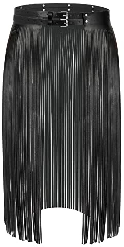 WERFORU Ceinture à franges pour femme - En cuir synthétique - Jupe à pompons - Pour femme - Punk Rock, b-noir, Passt Taillengröße 67-84cm