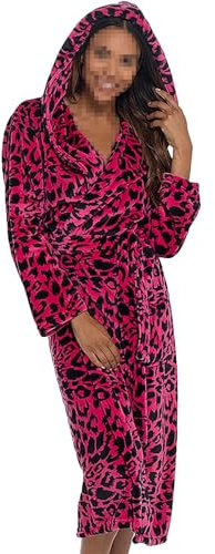 A2Z Women's Fluffy Fleece Robe Leopard Printed Hooded Gown - Robe 137 Pink 16-18