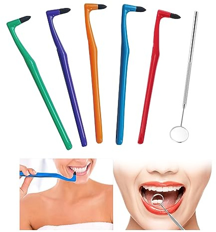 MFCGHXR 6PCS Tartar Remover with Dental Mirror, Tooth Stain Eraser, Teeth Polishing/Cleaning Kit, Oral Hygiene Care Tool, for Removes Plaque & Impurities(5 Colors)