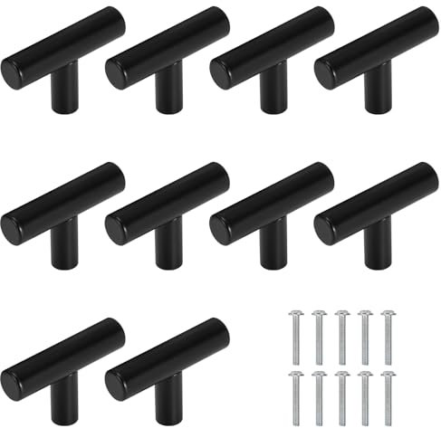Poignée de Meubles en Inoxydable Boutons de Porte Poignées de Tiroir avec Vis pour Armoire Bureau Table de Chevet Bibliothèque Meubles 10 Pièces Noir Monotrou