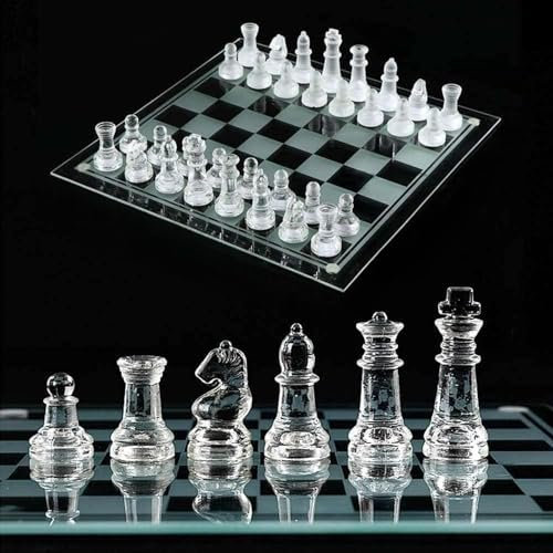 Glas Schachspiel Hochwertig 25 × 25 cm Tragbares Reiseschach Anfänger Schachspiel Schachbrett Schachset Chess Board Schach für Kinder und Erwachsene
