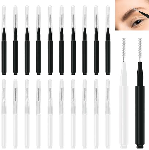 Mikro-Augenbrauenpinsel mit Kappe, multifunktional, für Wimpernlift-Verlängerungen, Augenbrauenreinigung (10 Schwarz + 10 Weiß)