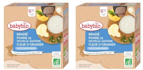 BabyBio Gourde Brassé Pommes de Provence Fleur d'Oranger, 340 g (Lot de 2)
