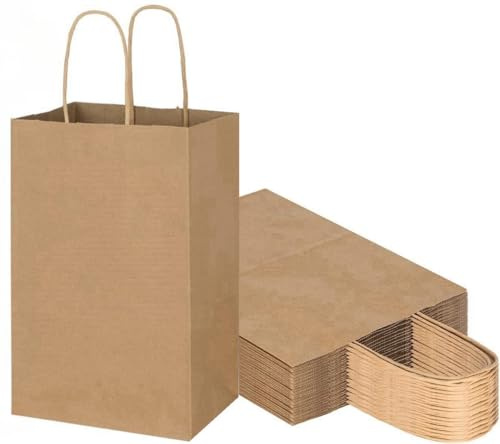 20Pcs Brown Paper Bags, Party Bags With Handles, Small Gift Bags Kraft Party Bags for Kids Party Birthdays Weddings - 15 x 8 x 21cm