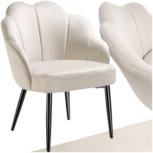 tectake® Sillón de Cóctel, Acolchado, Tapizado de Terciopelo, Butaca Salón con Diseño Curvado, Patas de Acero con Topes, Sillón de Lectura y Salón, Muebles Salón y Dormitorio - 1 sillón Crema/Negro
