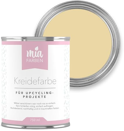 miafarben Kreidefarbe für Möbel 750ml, Möbellack, Möbelfarbe ohne schleifen, Kreidefarbe für Holz (Leichte Goldblüte)