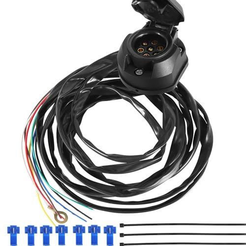 ETUKER 7 Pin Pre-Wired Socket with 1.9M Cable,Towbar Socket Towing Hitch Wiring Harness (7PS)