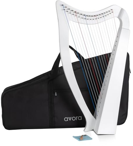Avora Keltische Harfe 19 Saiten Weiß – Handgefertigte Harfe mit Tasche & Stimmschlüssel – Diatonisch in C-Dur - Mit Feinstimmern - Leicht & kompakt für flexible Nutzung - Stilvoll in Weiß