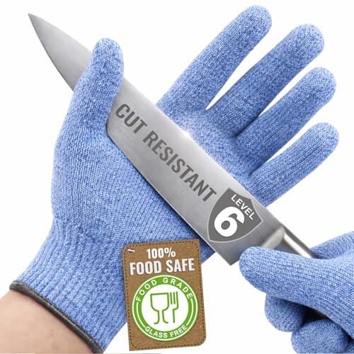 SLICK KIT Superior ANSI A6 Cut Resistant Gloves, 100% Food Safe‘BLUE’Cutting Glove for Chefs & Butchers, Mandoline Oyster Shucking Gloves, Cut Proof Gloves with Premium Comfort & Dexterity