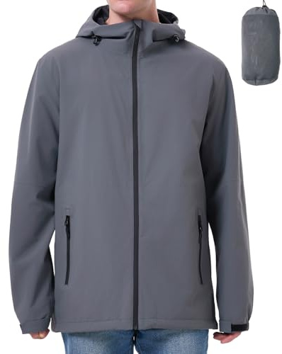 PYALT Chubasquero impermeable para hombre Chaqueta ligera de ocio Chubasquero transpirable para ciclismo con capucha Grey S