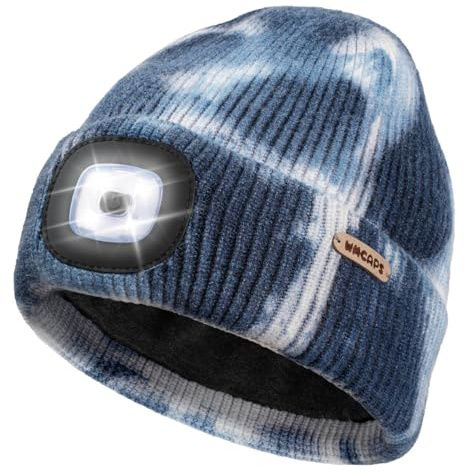 Wmcaps Kinder Mütze mit LED Licht, Weiche und Kuschelige Wintermütze mit Licht mit Dickem Warmem Futter, Wiederaufladbare Typ-C Fleece Strickmütz, Geschenke für Jungen und Mädchen