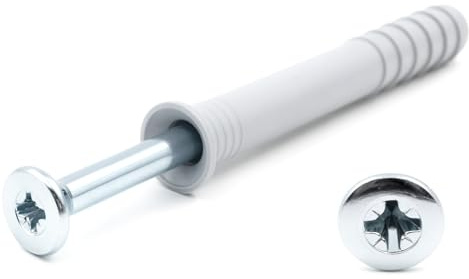 Design61 Tacos de clavos con cabeza avellanada endurecida PZ3, ranura en cruz, nailon, para hormigón, piedra, ladrillo, montaje rápido, para interior y exterior (10 x 160 mm, 25 unidades)