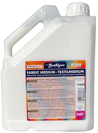 MEBY Textilmedium 2 Litri. Trasforma i colori acrilici in colori per tessuti. Maggiore aderenza sui tessuti. Resistente al lavaggio in lavatrice e alla lavastoviglie. Medium per dipingere su tessuto