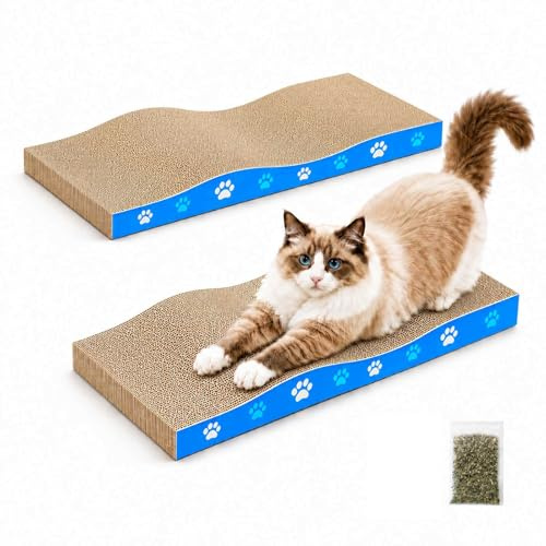 Petslucent Cat Scratching Board, Corrugate Cat Scratcher for Indoor Cats, Double-Sided Usability, Recyclable with Catnip, Medium, 2 Pack
