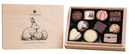 CHOCOLISSIMO Chocolates de Pascua de Lujo en Una Caja de Madera Fina, 10 Chocolates Hechos a Mano, Regalo Exclusivo de Pascua para Las Mujeres, Pascua Dulces Regalo, Pascua de Chocolate Dulces