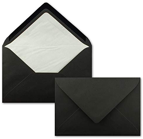 25 Briefumschläge Schwarz - DIN C6 - gefüttert mit weißem Seidenpapier - 90 g/m² - 11,4 x 16,2 cm - Nassklebung - NEUSER PAPIER