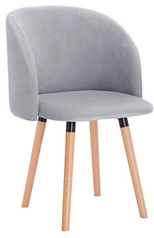 WOLTU Esszimmerstuhl 1 Stück Küchenstuhl Wohnzimmerstuhl Polsterstuhl Sessel, Armlehnstuhl mit Rückenlehne, für Esszimmer, Küche, Wohnzimmer, Samt, Gestell aus Massivholz, Grau, BH121gr-1