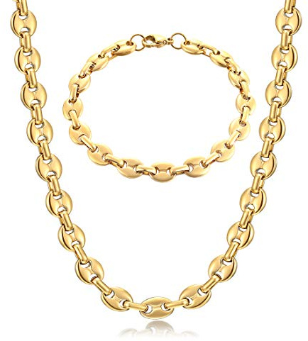 AFSTALR - Cadena de malla de grano de café para hombre, collar y pulsera de acero inoxidable, 6 mm, 9 mm, 11 mm, plateado/oro/negro, Acero inoxidable, No es una piedra preciosa