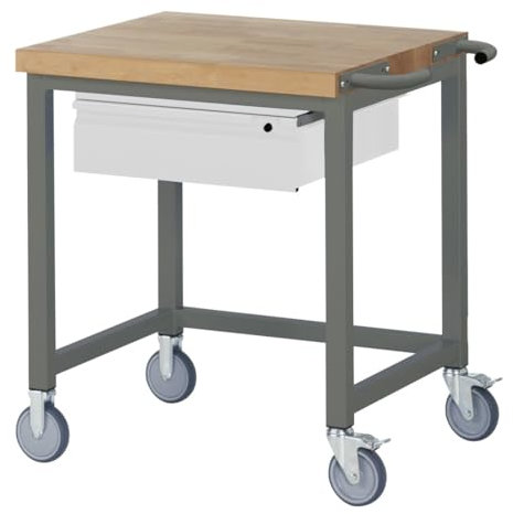 STIER Fahrbare Werkbank Premium, 1 Schublade, 75x70x88cm, Stahl & Buche, Montagewerkbank
