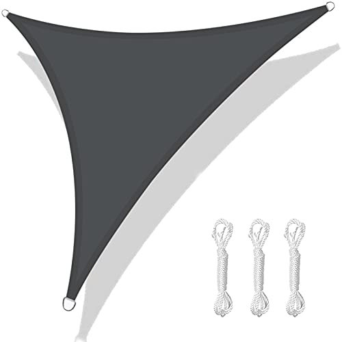 HEYOMART Sun Shade Sail Waterproof 5x5x5m Triangle, 98% UV Block PES for Garden Patio Sunscreen Canopy Sunsail with Free Ropes, Grey