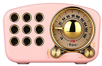 JHKJ Radio Premium Hem Vintage Bärbar Retro Radio Klassisk FM-radio med Inbyggda Högtalare Stark Basförbättring, Hög Volym, Bluetooth Trådlös Anslutning, Rosa