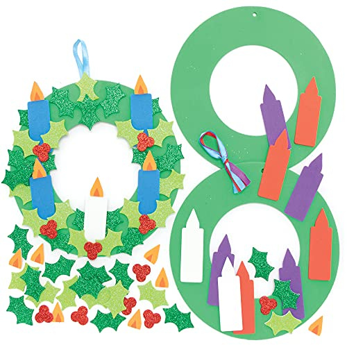 Baker Ross FE916 Adventskranz Schaumstoff Bastelset - 3er Pack, Festliche Kreativsets und Bastelbedarf zum Basteln und Dekorieren zur Weihnachtszeit, Moosgummibastelsets für Kinder