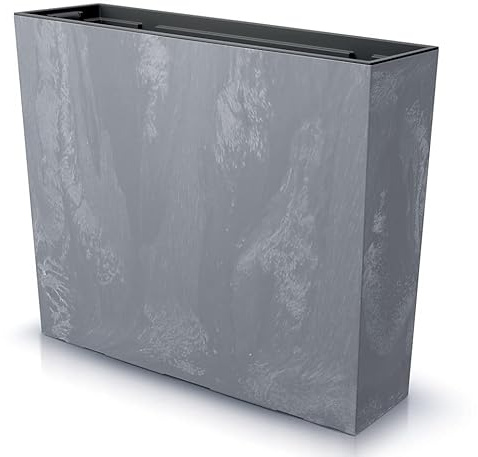 R.G. Blumenkasten Hoher Pflanzkasten Rechteckig aus Kunststoff Blumentopf Balkonkasten Pflanzkasten Beton Optik Blumenkübel Tower 58cm x 50cm mit Pflanzeinsatz (Grau)