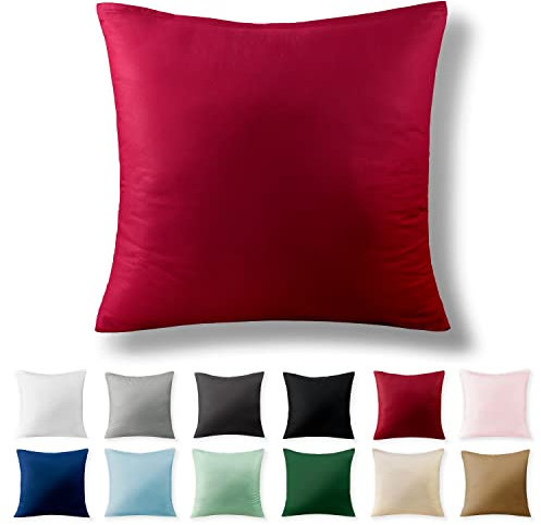 Alreya Renforcé Kissenbezug 40 x 40 cm - 100% Baumwolle mit Reißverschluss, Superweicher Kopfkissenbezug 40x40, Kissenhülle, Rot, nur Kissenbezug