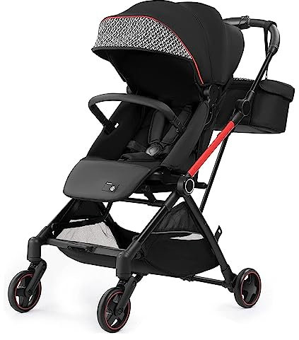 RoyalBaby Lätt barnvagn 360 vändbar sits, kompakt veck, bärbar resebarnvagn för småbarn med paraply, flerpositionsliggande, justerbar stor baldakin, röd ..