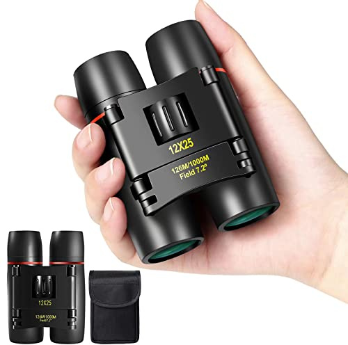 WRNRN 12X25 Mini Pocket Binoculars Compact, Small Lightweight Foldable for Adults Kids Bird Watching, Travel, Opera Concert, Hiking, Cruise, Football Game Green
