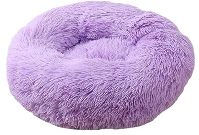 jiuzcare Hundbädd, rund plysch, kattsäng, husdjurssäng, plysch, hundsäng, kattsäng, vacker, djursäng, supermjuk, Doughnut-form, husdjurssäng för katter, munkkudde, hundsängar för små hundar (lila)