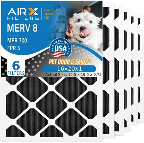 AIRX FILTERS WICKED CLEAN AIR. 16x20x1 Air Filter Odor Eliminator Carbon Filter MERV 8 AC HVAC Furnace Filters 6 Pack