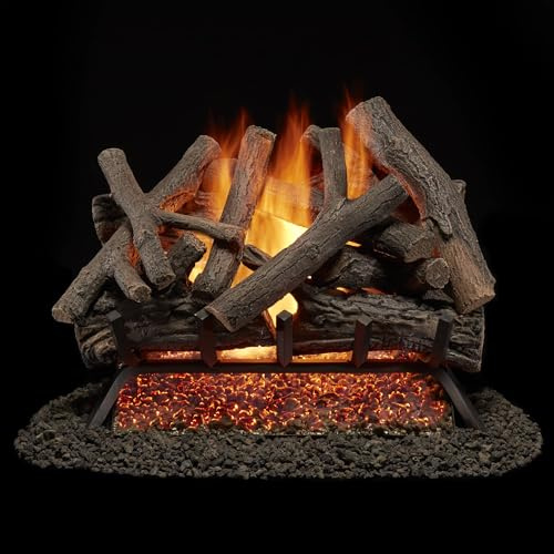 Bluegrass Living BVL24-3-RO Natural Gas Vented Fireplace Logs Set with Remote Control, Use with Natural Gas, 55000 BTU, Heats up to 2000 Sq. Ft, Rustic Oak, 24 Inches