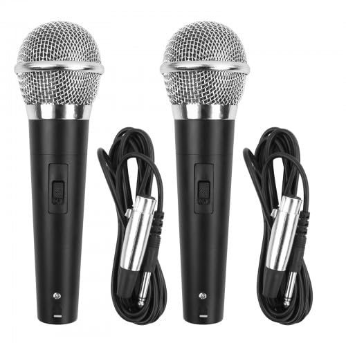 Jinlaili 2pcs Micrófono Vocal Dinámico, Micrófono con Cable, Micrófono de Dinámico de Mano Metal, Micrófono con Cable de 3M, Micrófono de Karaoke Conexión Jack XLR 6,5mm y Botón On/Off para Uso Vocal