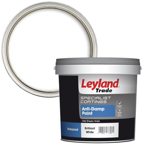 Leyland Trade, Anti Damp Paint, Brilliant White, Coverage 10m2 per Litre, 5L
