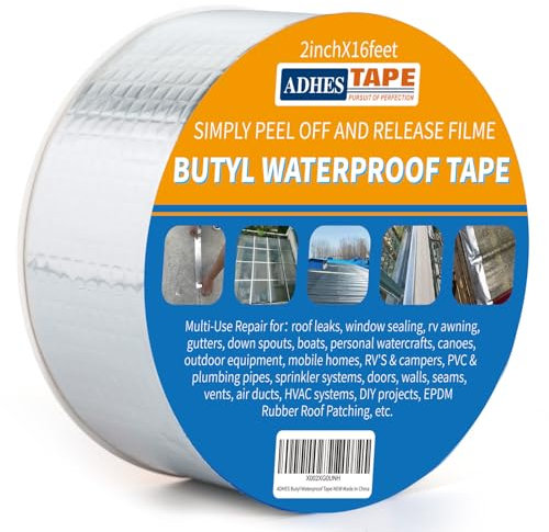 ADHES Cinta de Butilo Impermeable autoadhesiva, 5CM x 5M, 47 mil de Espesor cinta aluminio adhesiva para fugas de techo, reparación de grietas, ruptura de tuberías