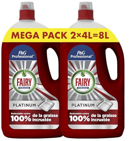 Fairy Professional Platinium Liquide Vaisselle, 8 Litres (2x4L), Efficace sur la graisse incrustée