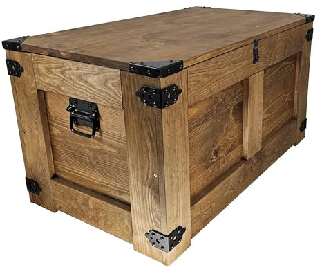 CREATIVE COOPER holzbox, schatztruhe, aufbewahrungsbox, tisch, rustikal truhentisch, couchtisch, spielzeugkiste, 77x49x45 cm, Handarbeit holztruhe, Eco Holzöl Braun…