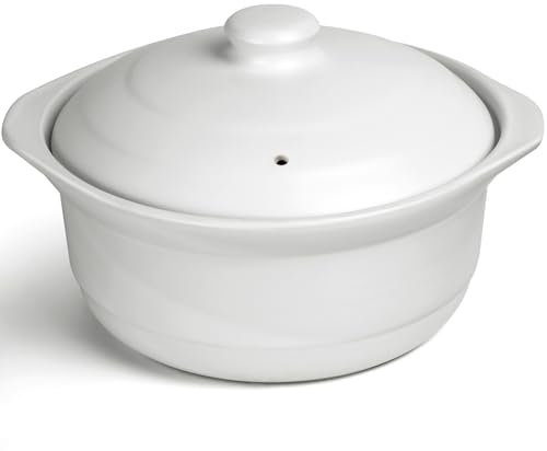 Ceramic Pots Casserole Soup Bowl with Lid Ceramic Cookware Stockpot Rice Pots Clay Pot for Cooking (White, 3.4 Quart)