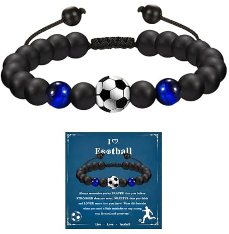 Fußball Geschenke für Jungs, Fußball Armband für Fußballfans Kinder Naturstein Fußballarmband Geschenke für Sohn Teenager Enkel Neffe Bruder Abschluss