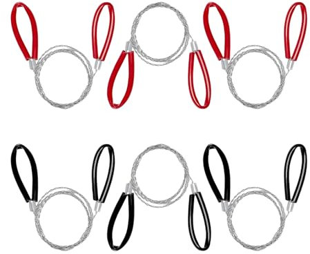 6 Stück Edelstahl Drahtsäge, 70 cm Seilsäge mit Schlaufen, Handkettensäge, Taschensäge Schnursäge, Tragbare Klein üBerlebensausrüstung für Camping, Garten, Outdoor(Rot, Schwarz)